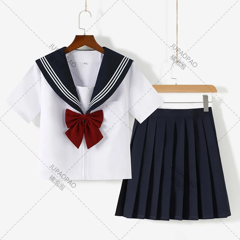 Japanese Style S-2xl Student Girls School Uniforms Girls Navy Costume Women Sexy Navy JK Suit Sailor Blouse Pleated Skirt