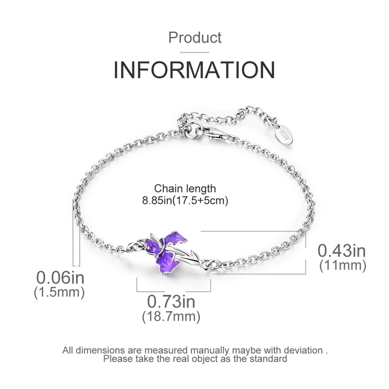 Original 925 Sterling Silver Iris Tectorum Maxim Purole Flower Bracelets Snake-bone Chain for DIY Charms Bead Women Jewelry Gift