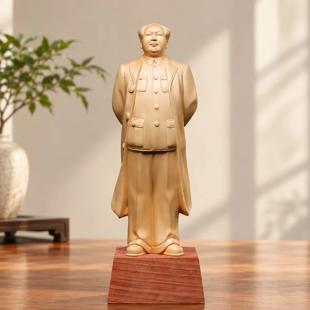 Hand Carved Hinoki Wood Chinese Emperor Leader Figure Traditional Oriental Living Room Office Tabletop Decor Collectible Gift