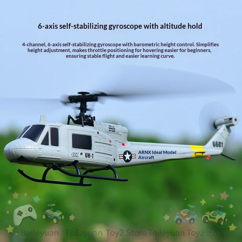 New Rc Helicopter F6601 Huey Simulation 4 Channel Single Rotor Optical Flow Positioning Six Axis Gyro One Key Takeoff Model For