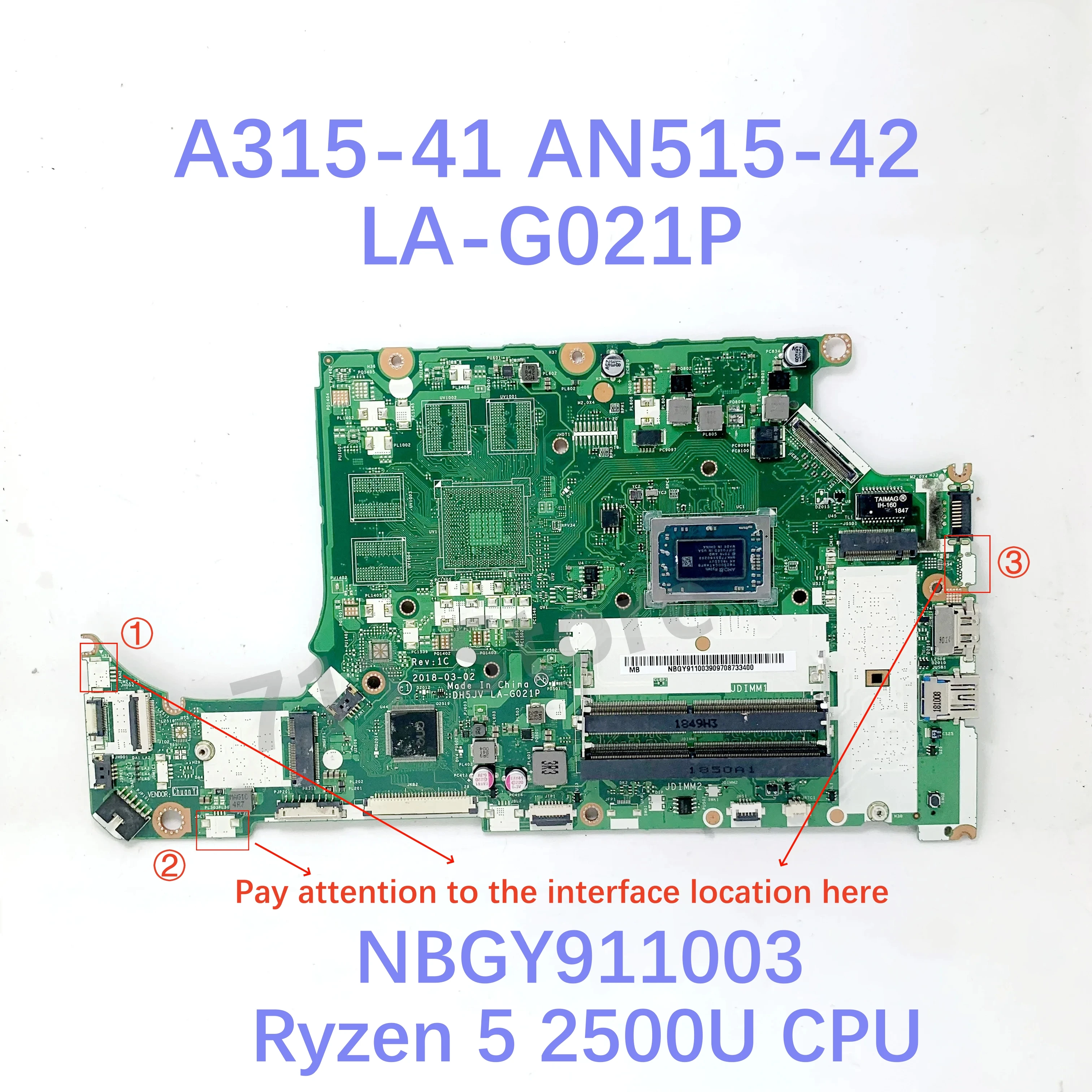 Placa-mãe LA-G021P com r3 2200u/r5 2500u/r7 2700u cpu para acer A315-41 AN515-42 placa-mãe do portátil gm/rx560 100% testado ok