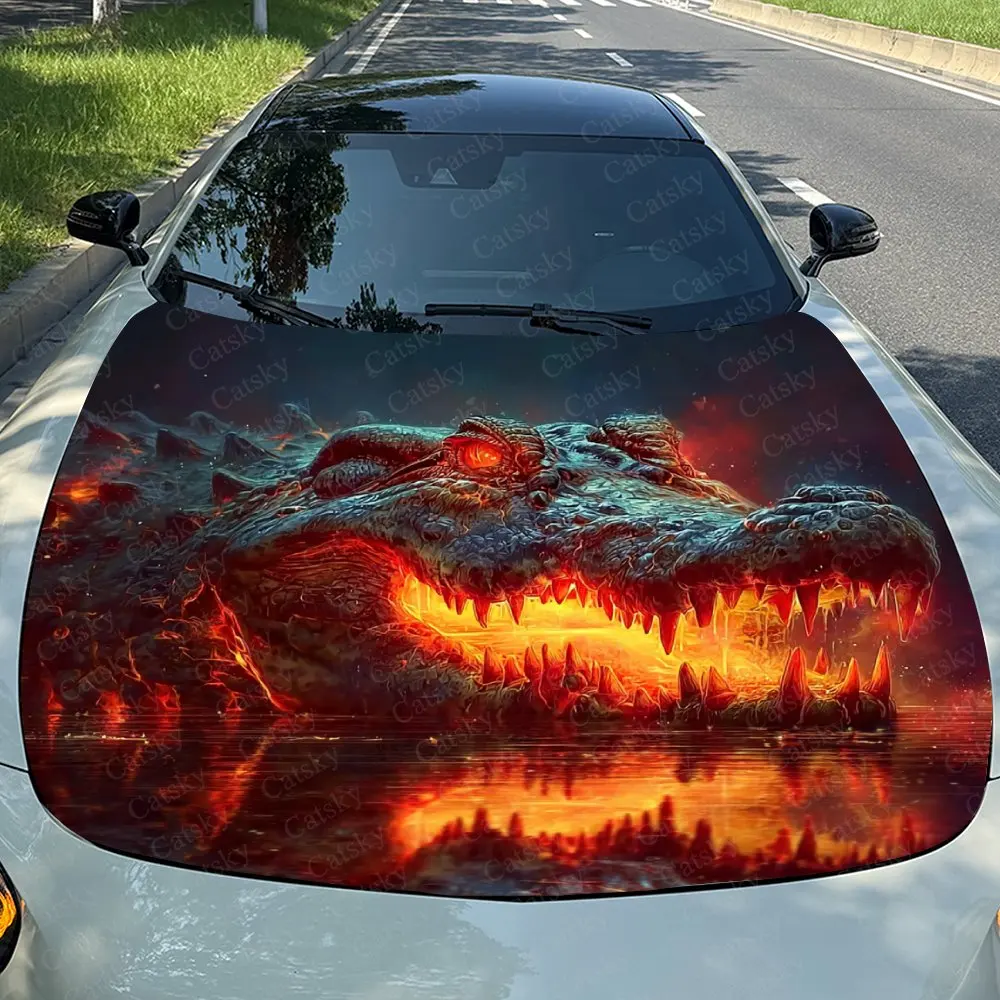 

Cool Lava Flame Crocodile Car Hood Wrap Color Vinyl Sticker Truck Graphic Bonnet Auto Accessories Decoration Protect Decal Gift