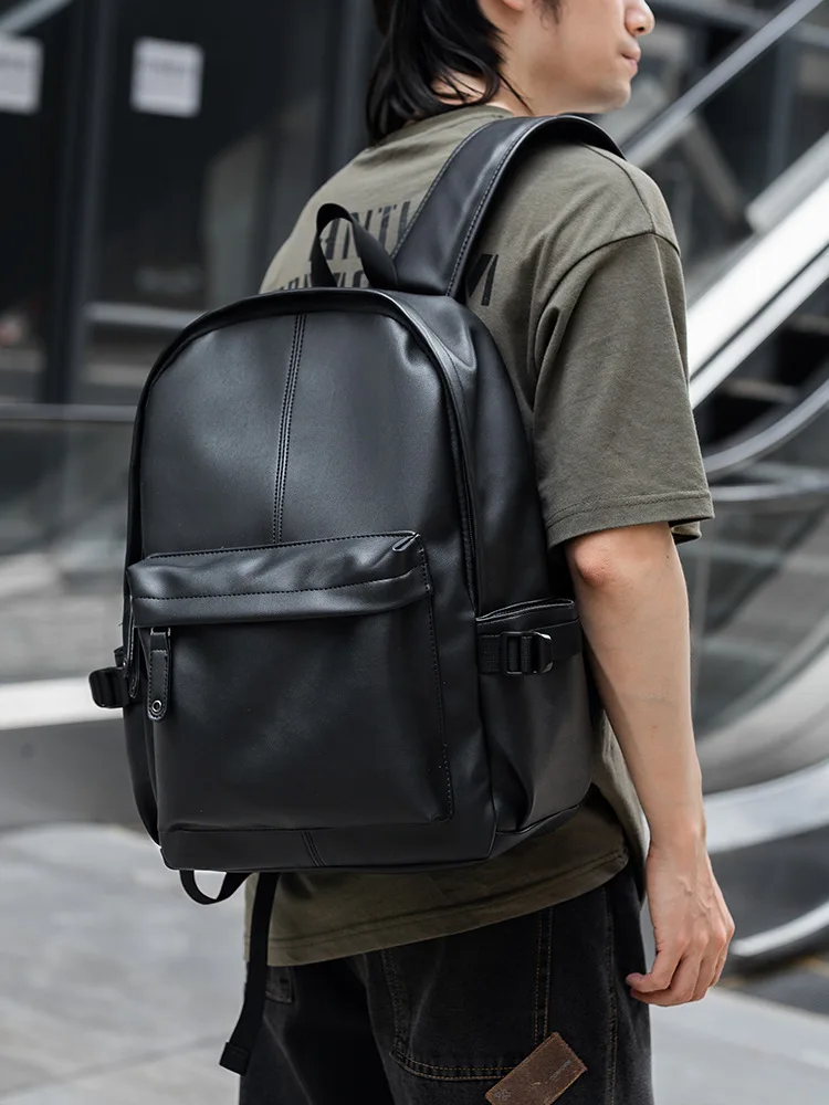 

2025 NEW men's backpacks fashion trendy youth student schoolbags backpack large capacity PU Leather Men Fashionable Backpack