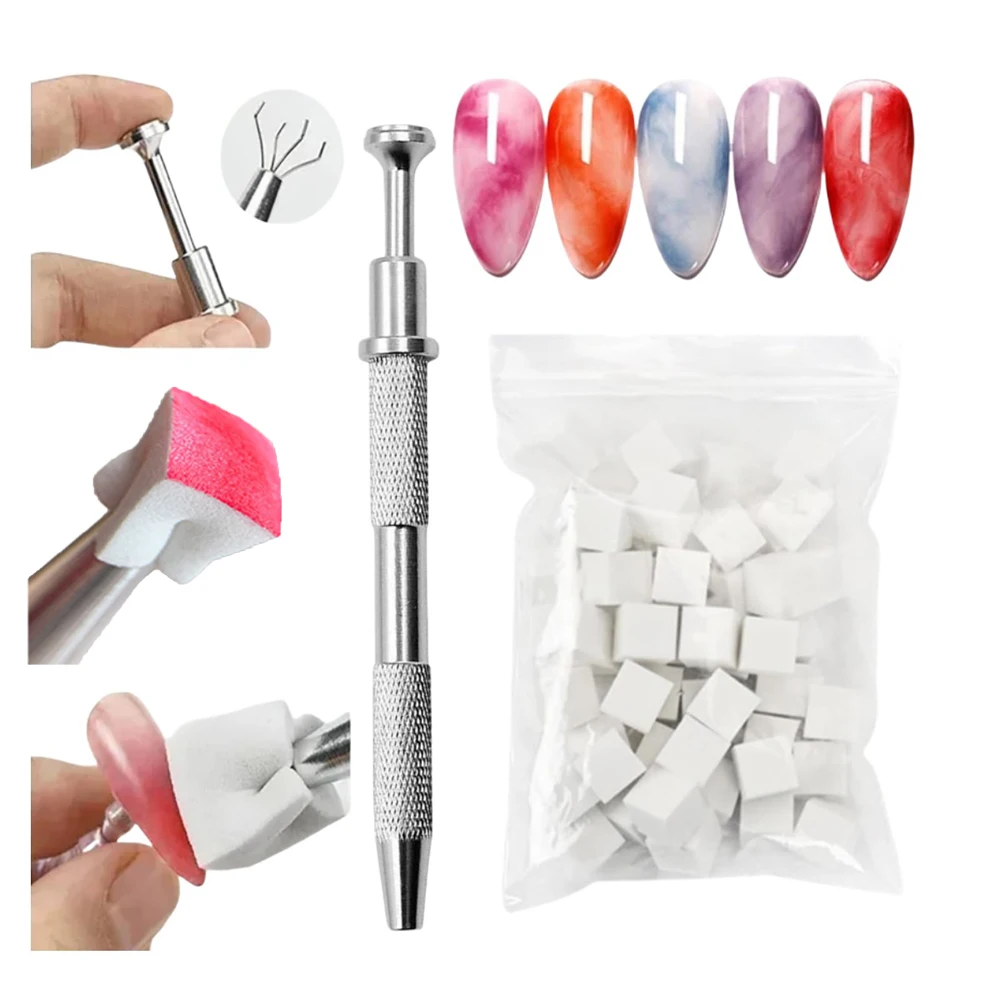 50pcs Sponge For Nails& Soft Gradient Nail Sponge With Grabbing Pen Convenient Smudging Nail Brush French Tip Manicure Tool