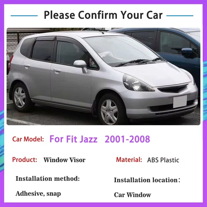 Car Window Visors for Honda Fit Jazz Hatch GD3 2001~2008 2005 Auto Accessories Deflectors Awing Trim Sun Windshield Rain Eyebrow