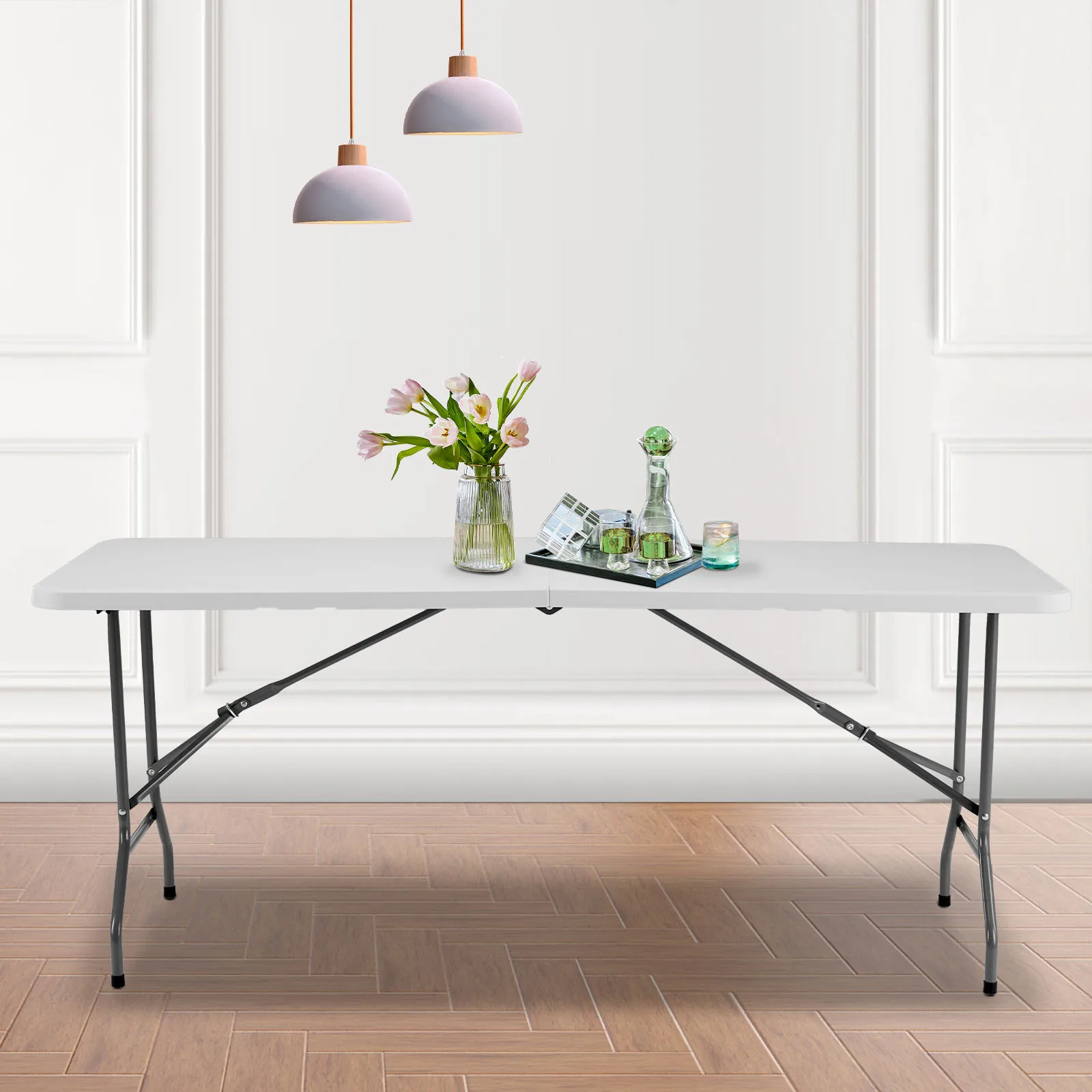 JHK البلاستيك المحمولة للطي في الهواء الطلق طاولة داخلية الثقيلة طاولة قابلة للطي مع مقبض حمل قفل أمان للتخييم نزهة #3