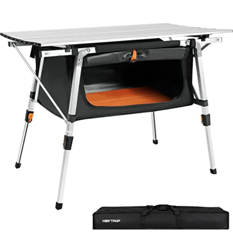 

Folding Camping Table with Storage Bag Roll-Up Aluminum Portable Beach Table Adjustable Height Picnic Table Grey