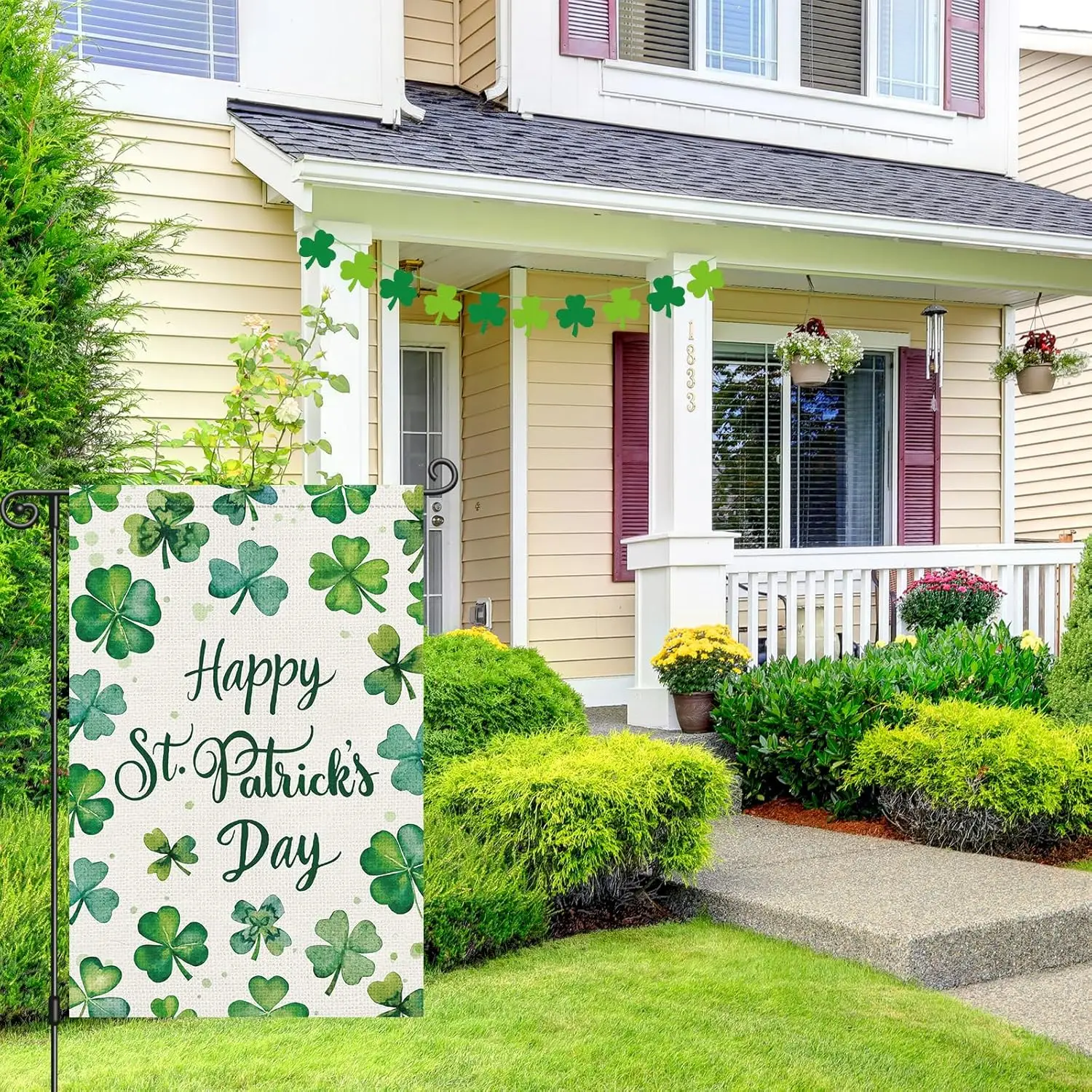 Louise Maelys Happy St Patrick's Day Garden Flag Shamrock Clover 12x18 Inch Double Sided Watercolor Small Burlap Welcome AAS