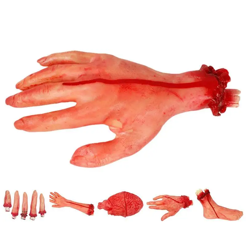 Hand Halloween Severed Fake Body Broken Prop Human Parts Blood Creepy Hands Finger Feet Part Decoration Dead Foot