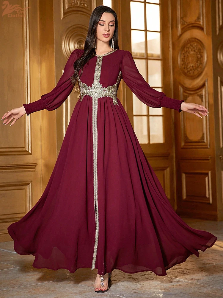 Eid Djellaba Abaya di Lusso per Le Donne Musulmane Dubai Maxi Vestito Split Hem Jalabiya Islam Abbigliamento Caftano Marocain Femme Abiti