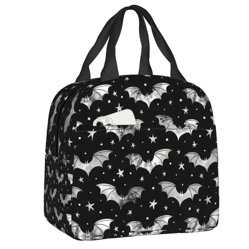 Bats And Stars Lunch Bag Halloween Goth Cooler Thermal Insulated Lunch Box For Women Kids School Beach Camping Food Tote Bags