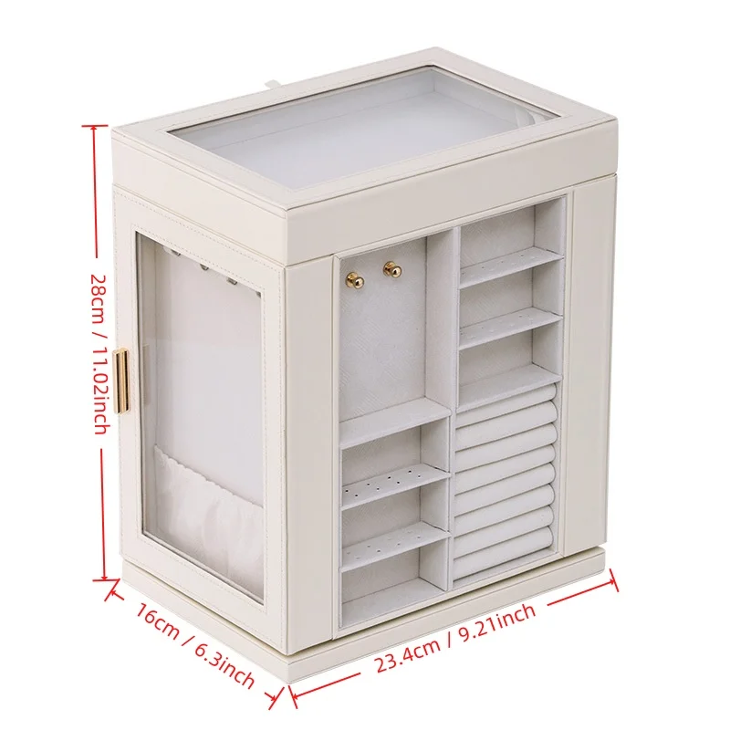Clear View Lockable Clasp Dust-Free Multi-Tier Window Jewelry Storage Box Ample Storage Compartments Stackable Jewelry Cabinet
