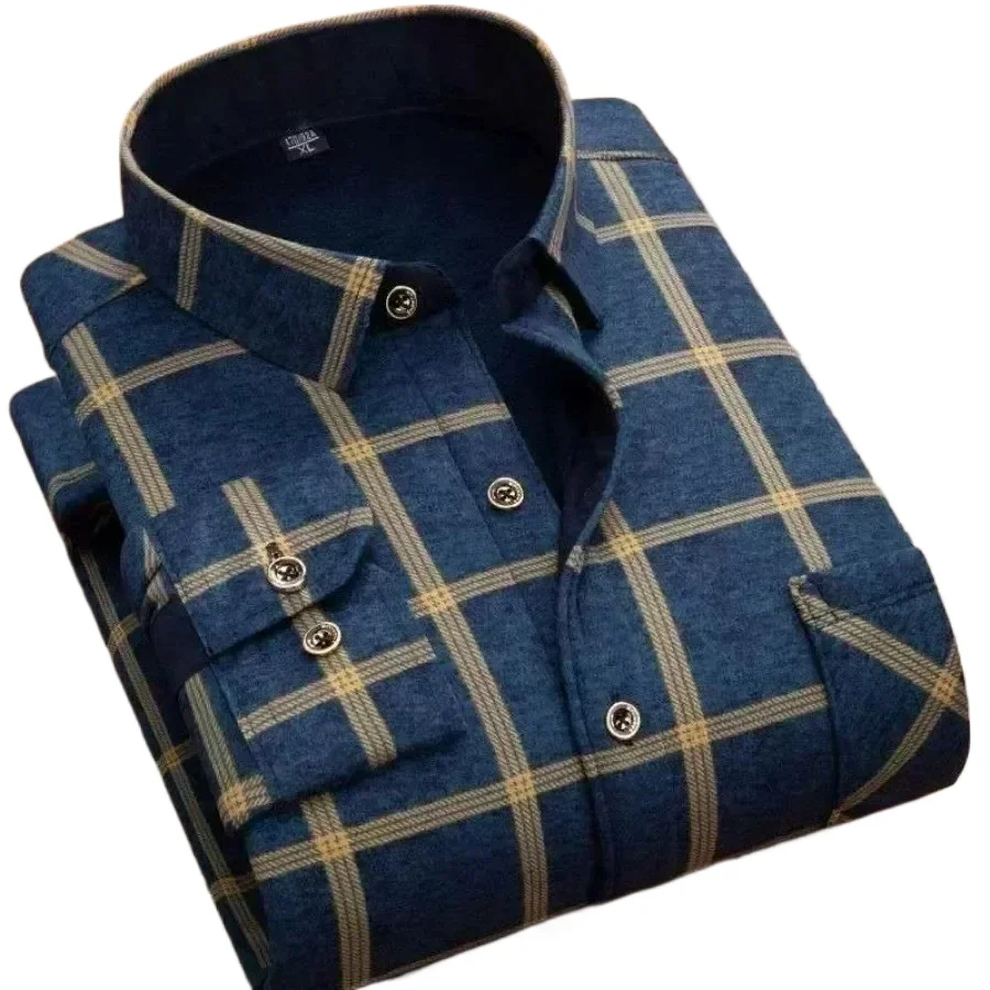 2025 Men's Autumn Winter Casual Long Sleeve Plaid Shirt Thick Warm Men's Casual High Quality Soft Large Size Warm Shirt Tops 4XL