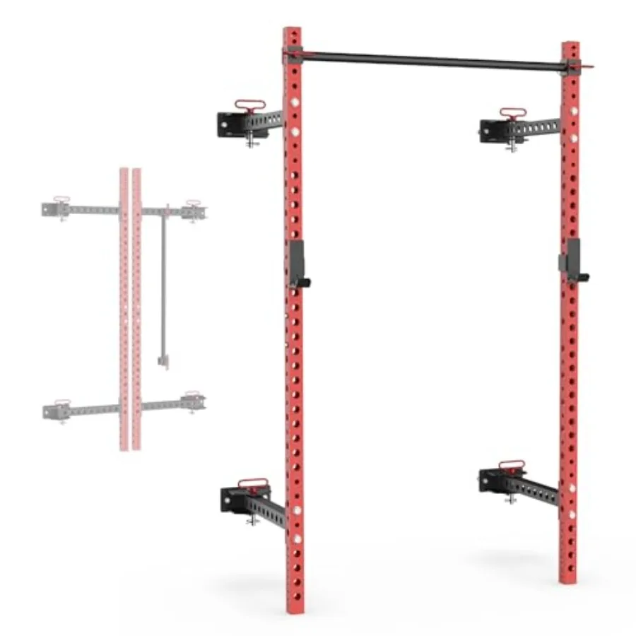 2200 Series Folding Squat Rack with J-Cups Adjustable Pull Up Bar in Black 750lb Ccity Strength Bodyweight Power Cage for Home