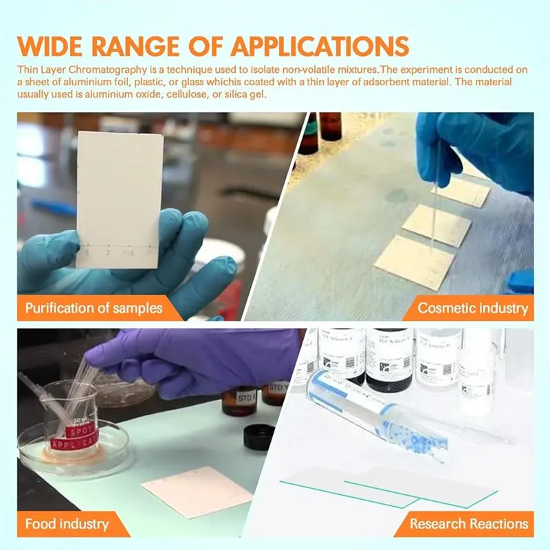 ABYO طبقة رقيقة كروماتوغرافيا الزجاج المدعومة جل السيليكا الكلاسيكي GF254 2.5X7.5 سم لوحة تحليلية مع عبوة من السيليكا مكونة من 80