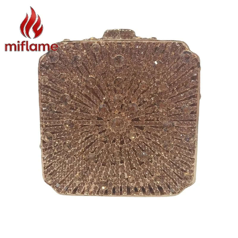 

Women's Crystal Rhinestone Evening Clutch Bag Metal Openwork Square Box Hard Case Purse Wedding Banquet Party
