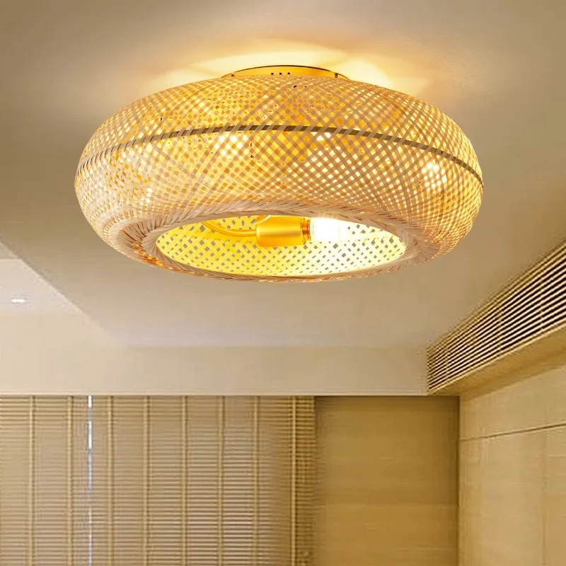 

Modern bedroom ceiling fan light bamboo weaving fan remote control home decoration 50cm air invisible blade extendable silent