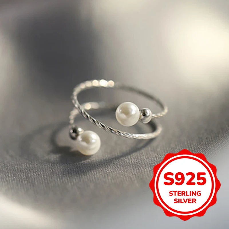 

S925 sterling silver imitation pearl wrap ring for women retro ornate palace fashion elegant classic trend sweet and gentle