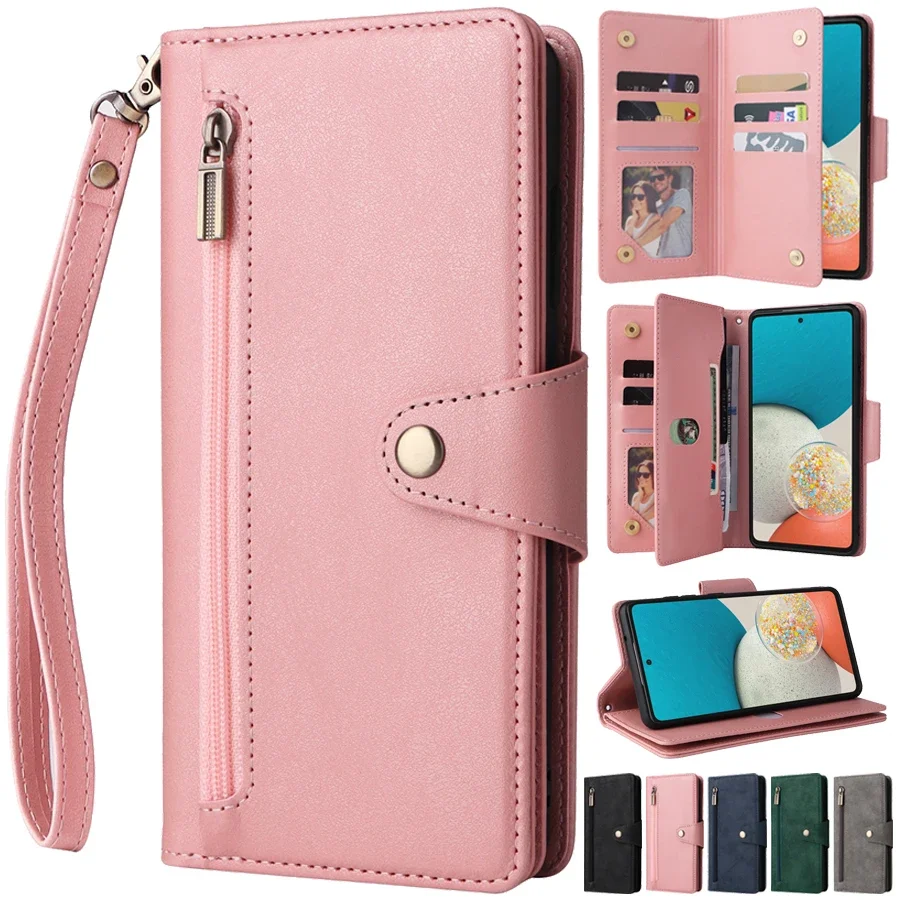 Wallet Rivet Buckle Zipper Leather Case For Samsung Galaxy A03S A10 A12 A13 A22 A23 A31 A32 A33 A50 A51 A52 A53 A70 A71 A72 A73