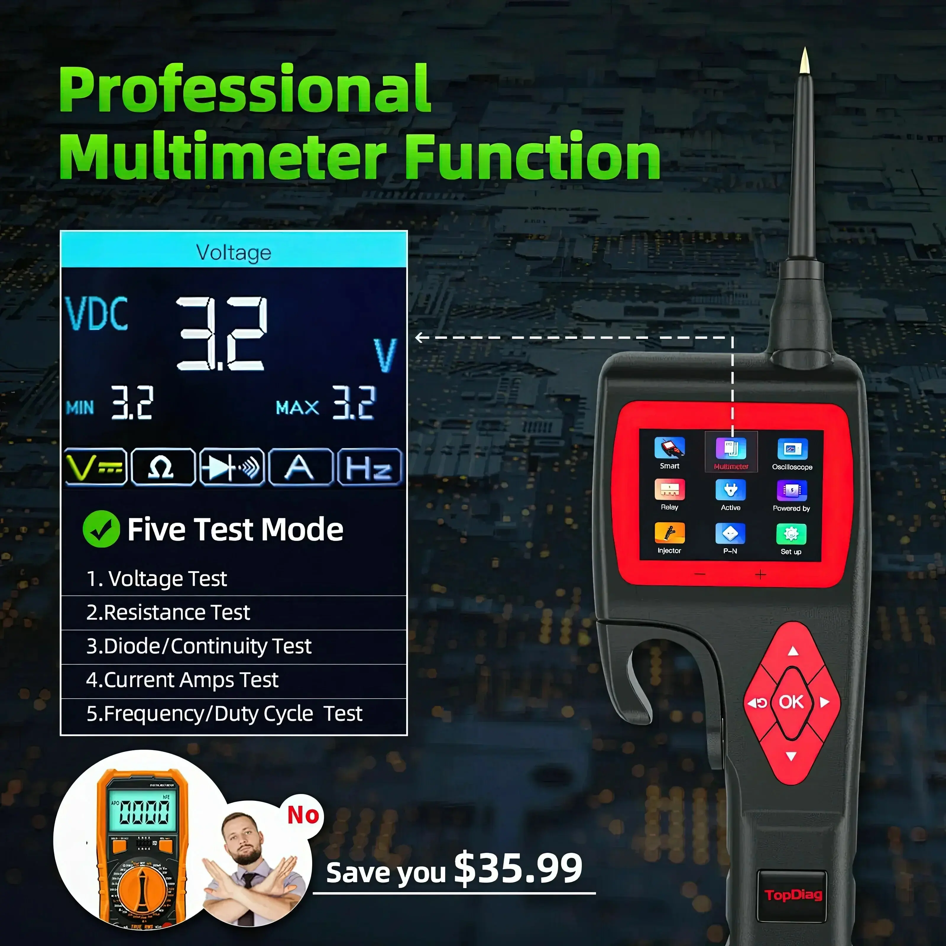 TopDiag P200 Smart Hook Car Circuit Tester Multimeter Oscilloscope Probe Electrical System Diagnostic Tool