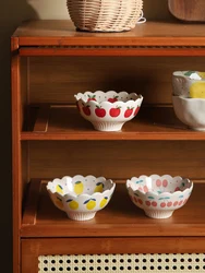 Ceramic 4.8 Inch Bowls Japan Kawaii Style 270ml Cherry Lemon Handpainted Ice Cream Salad Rice Yogurt Desserts Food Container