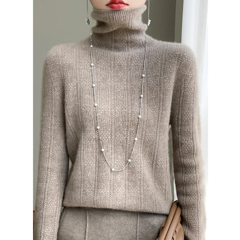 

New 100% merino wool women's cashmere sweater autumn and winter fashionable high-necked pullover casual long-sleeved knit top