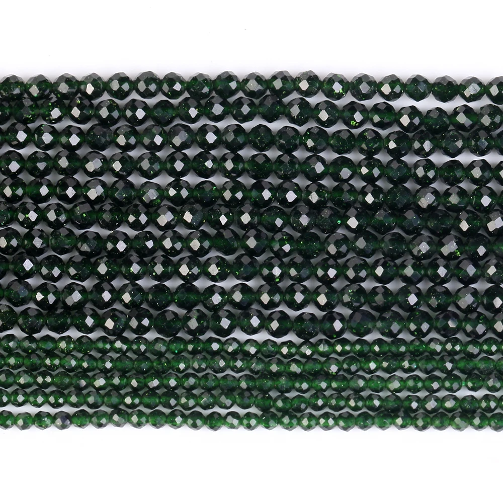 Natural Gem Stone Green Sandstone Faceted Round Beads For Jewelry Making DIY Bracelet Necklace 2MM 3MM 4MM