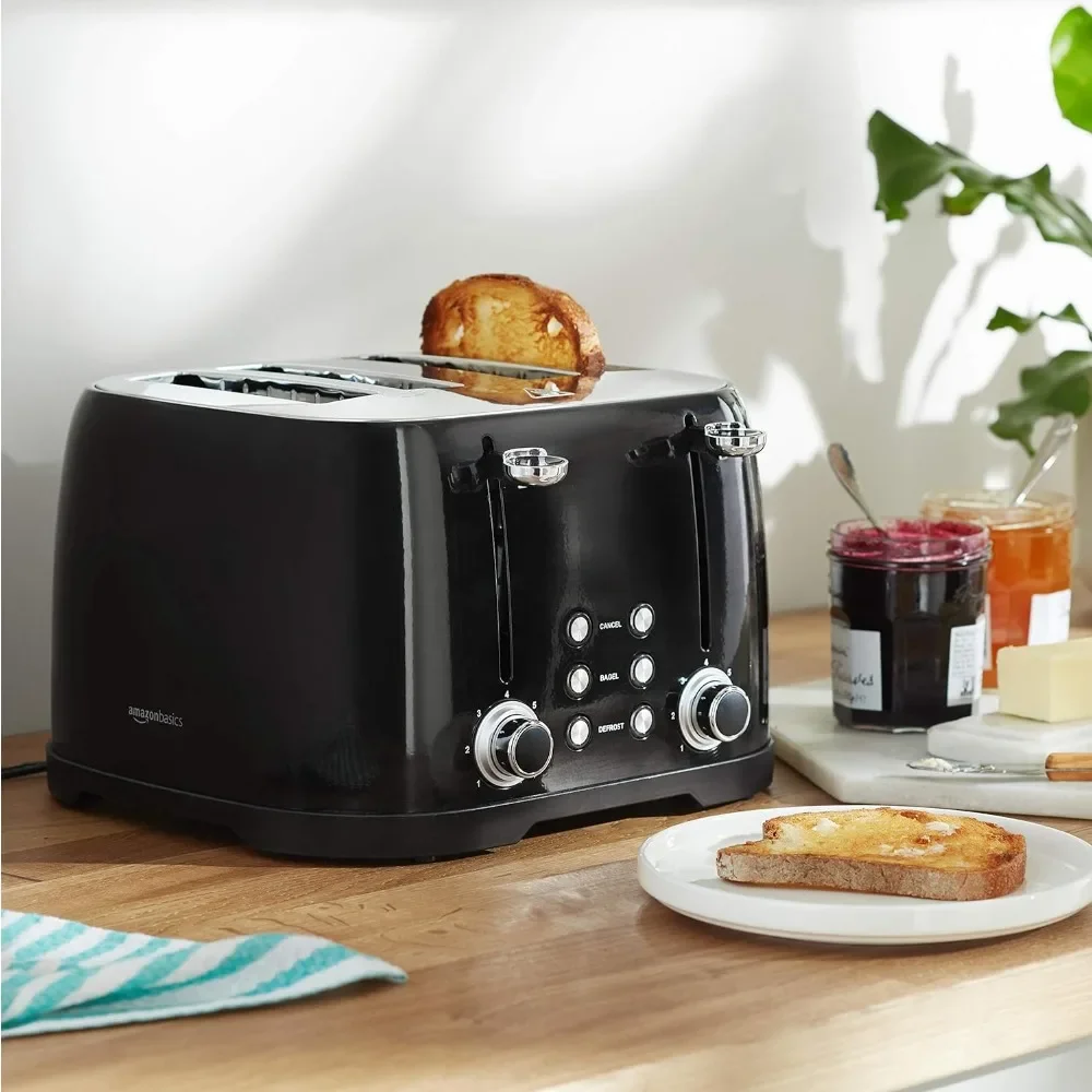 

4 Slot Toaster - Black Toaster for Bread Toast Machine Cooking Appliances Kitchen Home