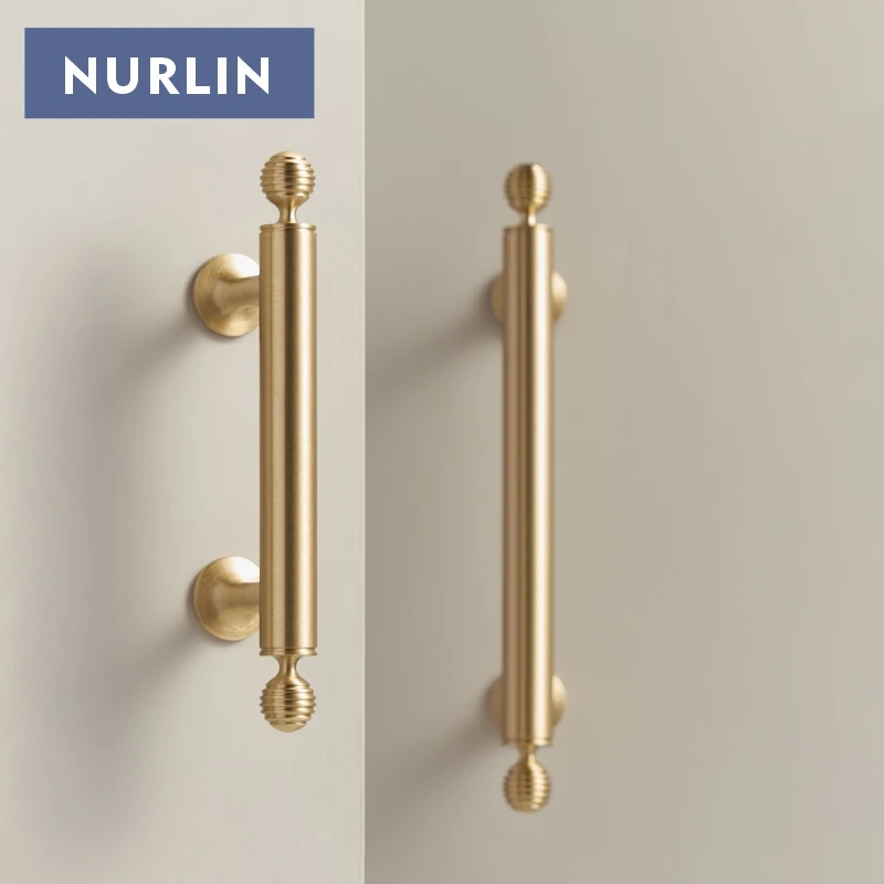 Nurlin French Luxury Solid Brass Kitchen Cabinet Furniture Drawer Cabinet Door Handle Round Knobs T-Bar Wardrobe Pull