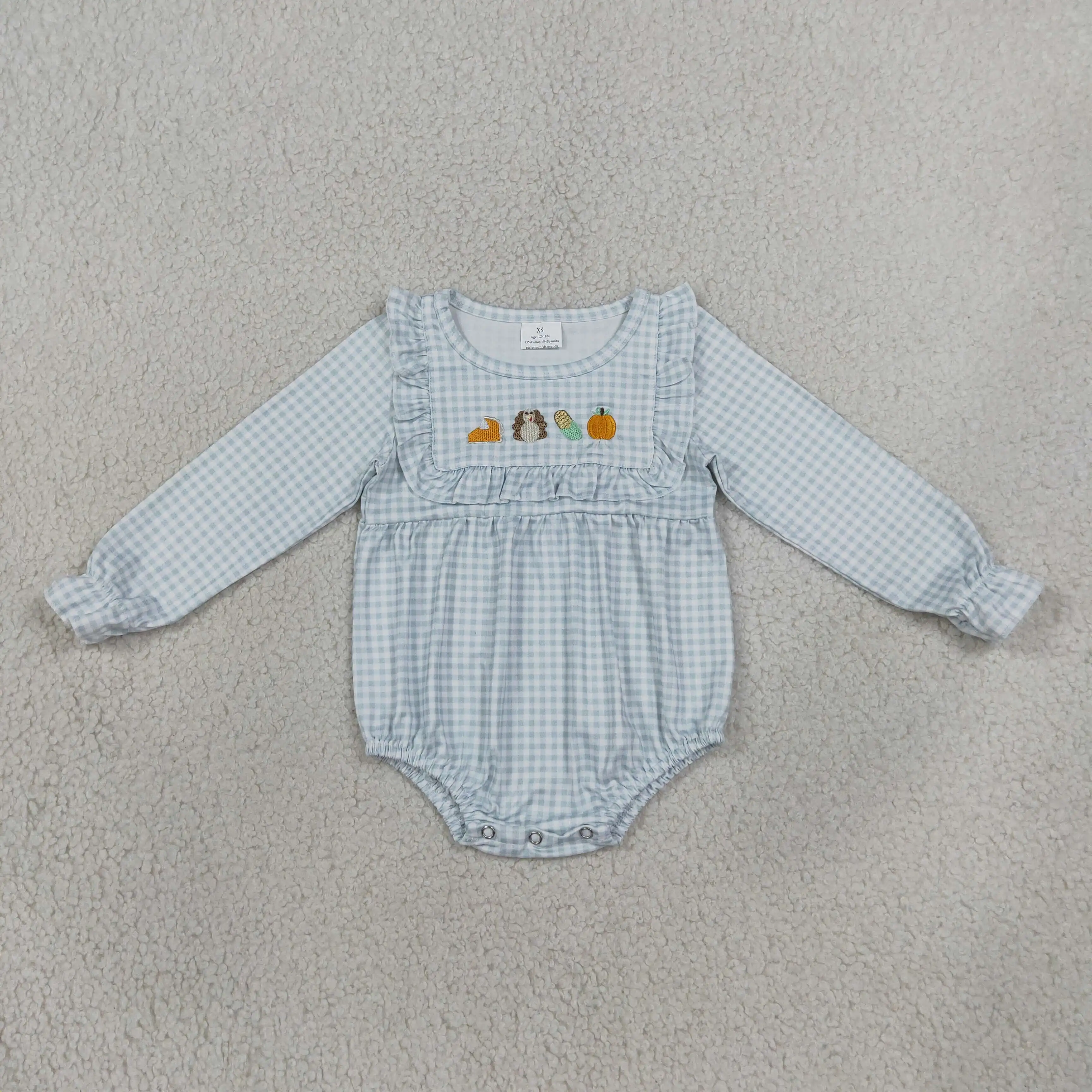 Wholesale Children Girls Embroidery Romper Baby Girl Pumpkins turkey Thanksgiving Kids Toddler Plaid Bubble Newborn Bodysuit
