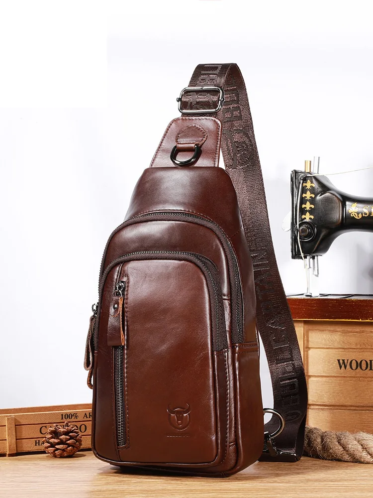 Men's genuine leather crossbody chest bag first layer cowhide fashionable multi-functional sports shoulder bag travel chest bag