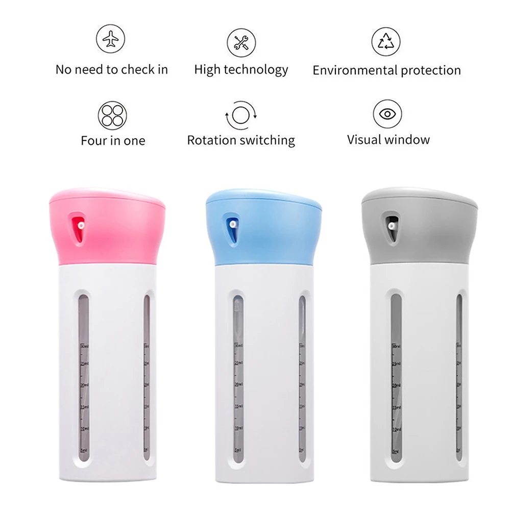 Portable 4 In 1 Refillable Bottle 40ml Travel Lotion Shampoo Shower Gel Dispenser Bottle Breath Freshener Mouthwash Container