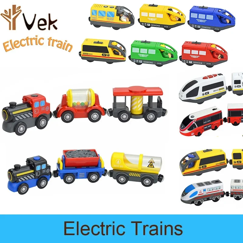 MOC Magnetic Electric Train Diecast Slot With Doll Toy Locomotive Electric Car Wood Track Railway Compatible Rail Train for Kid