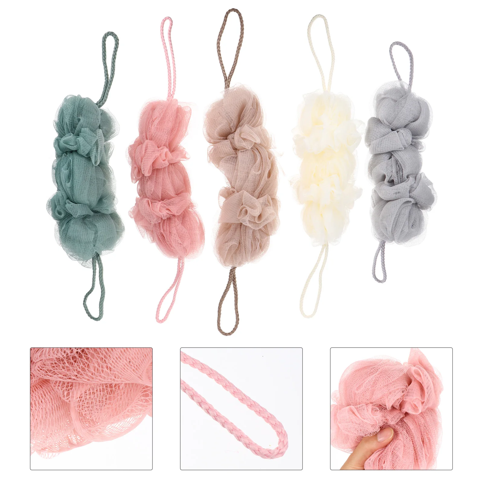 

5Pcs Bath Towel Flowers Long Strip Back Scrubber Shower Adult PE Fine Mesh BathTowels Home Essentials Portable Practical