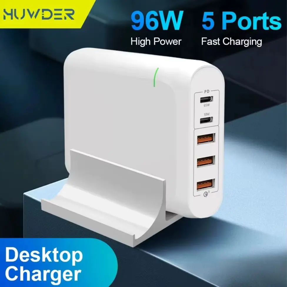 

HUWDER 96W Type C Qc3.0 Power Desktop Charger Gan USB PD Fast Charging Station Multi Port Mobile Charger For Samsung Xiaomi Mac