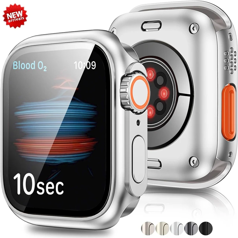 Capa protetora de tela para apple watch 45mm 44mm 40mm 41mm, capa dura para pc dianteiro e traseiro iwatch 9 8 7 se 6 5 4 mudança para ultra