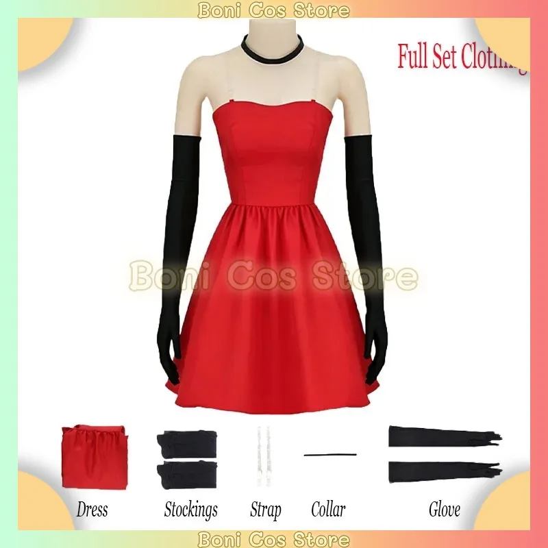 Scarlet Overkill Cosplay Costume Red Strapless Evening Dress Gloves Stockings Set For Women Carnival Themed Events And Halloween