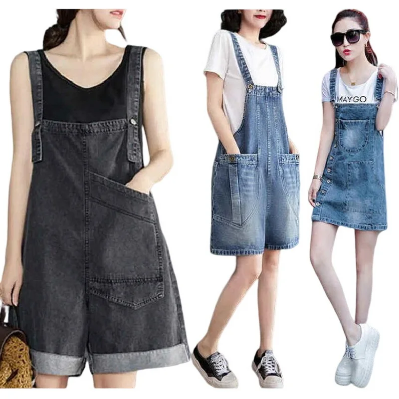 

Fashion Women Girls Loose Jean Jumpsuit Strap Playsuits Pants Denim Overall Shorts Wide-Leg Jumpsuit