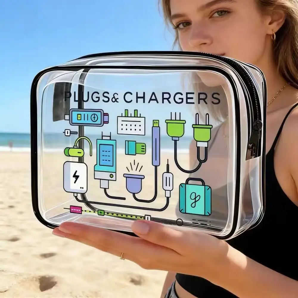 Clear Zipper Tote Bag - Multipurpose Transparent Carry Case for Toiletries, Makeup, Electronics. Ideal for Travel, Gym, Airport.