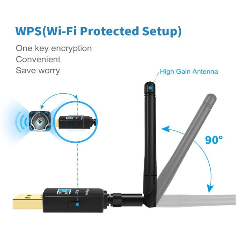 Wireless High Speed USB Wifi Adapter 2.4GHz+5.8GHz Wi-fi Receiver  600Mbps Wi-fi Antenna PC Network Card 802.11ac