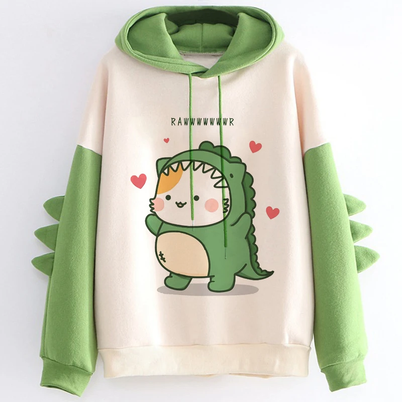 90s Fashion Vintage Sweatshirt Funny Dinosaur Cactus Cute Hoodies for Women Men Gothic Hip Hop Streetwear Mange Pullovers Female