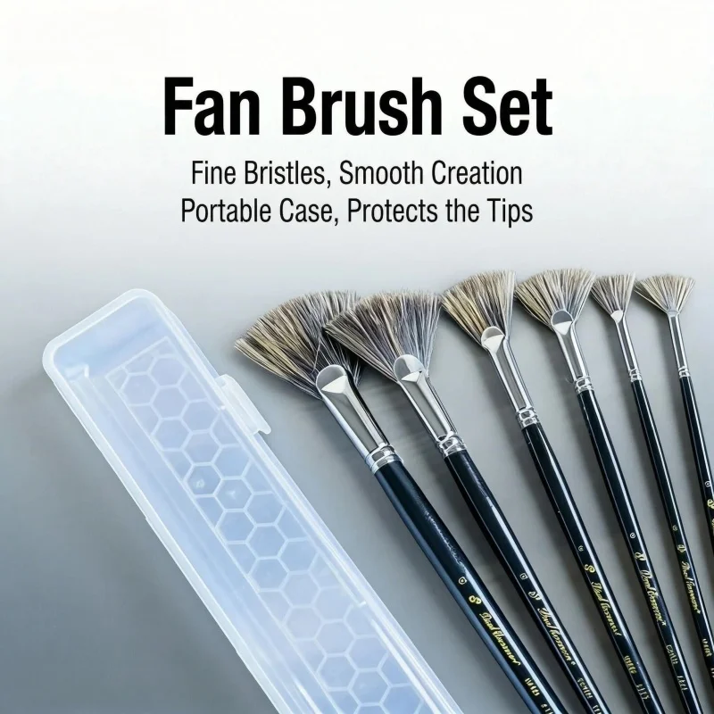 Horsehair Fan-Shaped Brush With Storage Box, Special For Large-Area DIY Art Graffiti With Watercolor And Acrylic Painting