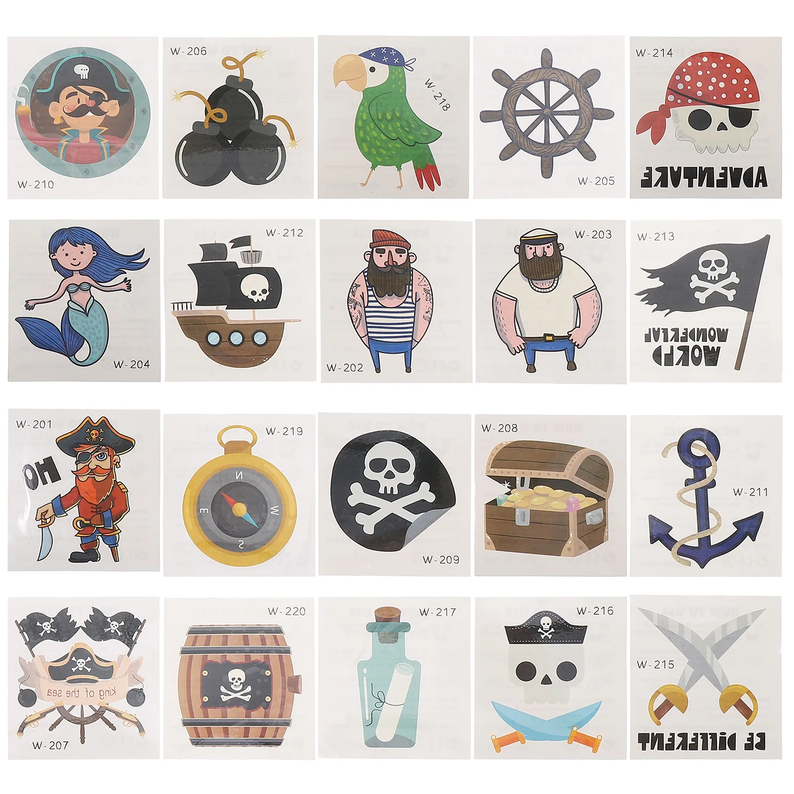 

40 Pcs Water Proof Hand Pirate Tattoo Stickers Child Cartoon for Adults Paper The Pet Fake Tattoos Kids Body