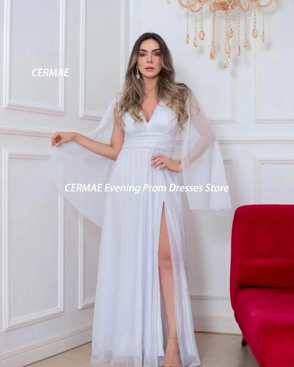 Cerave-Vestido de noite feminino com babados em chiffon linha A, vestido popular de baile, vestido de festa formal elegante para mulheres, 2023