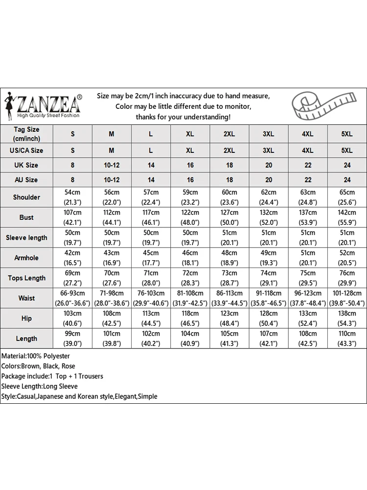 ZANZEA-Ensembles de pantalons longs imbibés pour femmes, tenues en Y à manches longues, monochromatique, décontracté, sport, ensembles assortis, vacances, mode automne, 2 pièces, 2024