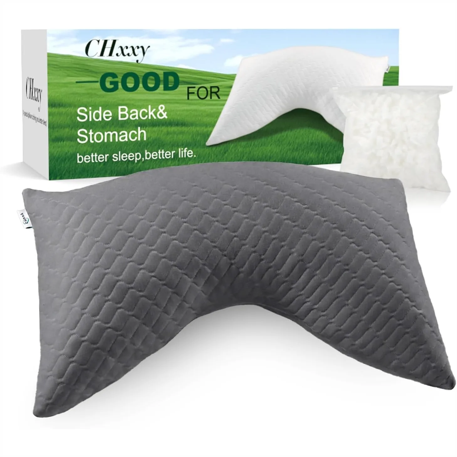 

Side Sleeper Pillow for Neck and Shoulder Relief, Ergonomic Medium Firm Queen Size Bed Pillow with Shredded Memory Foam
