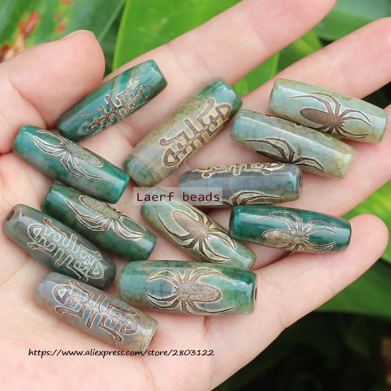 3pcs Natural Agate 28-30mm Many patterns Green  Tibet Dzi Agate,Lucky Symbol,Powerful Amulet,For DIY Jewelry Making !