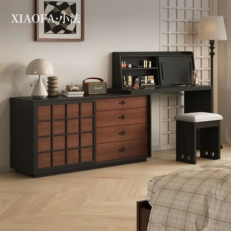 Medieval Style Bedroom Dresser with Integrated Bedside Vanity French Retro Storage Corner Dressing Table Multifunctional