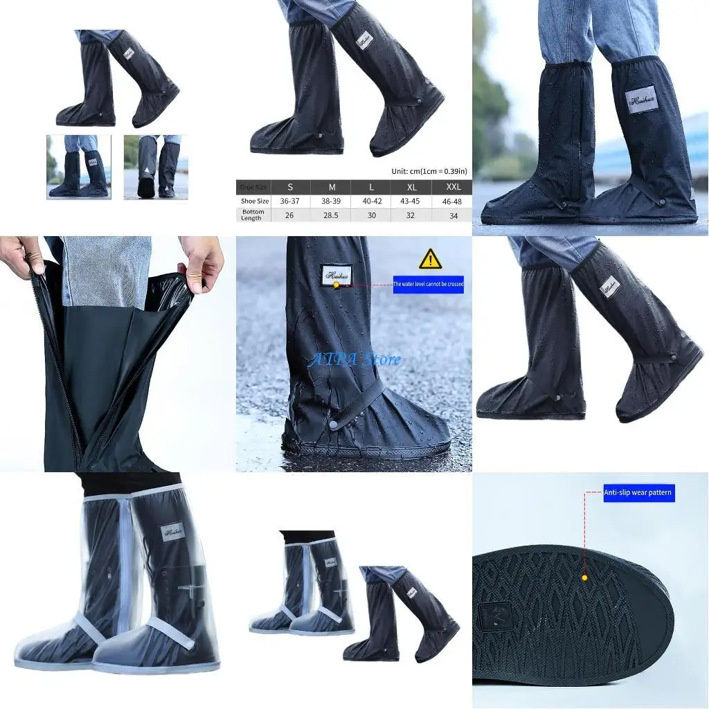 U13C Motorcycle Rain Shoe Cover High-Topped Waterproof Reusable Motorcyclist Accessories Long lasting & Reliable Shoe Covers
