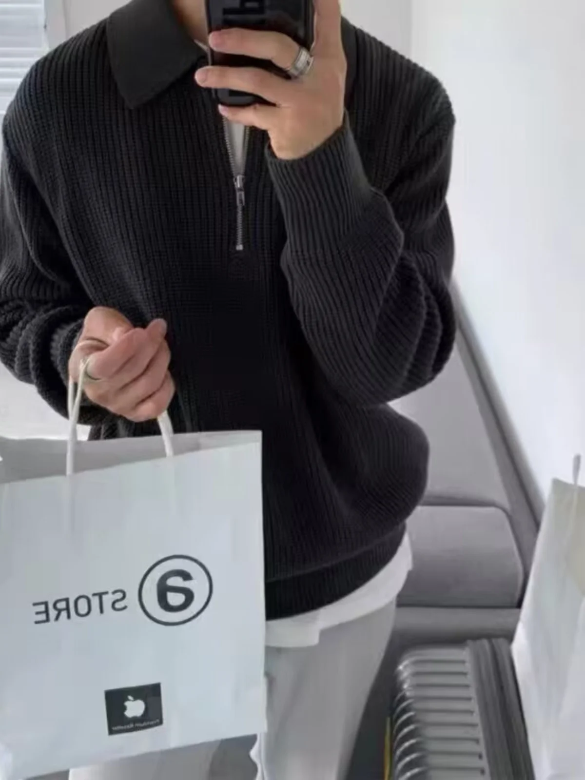 

American Retro f Zip Knitted Sweater Men Loose oulder Long Sve y irt Jaet Casual Autumn Regular Fit